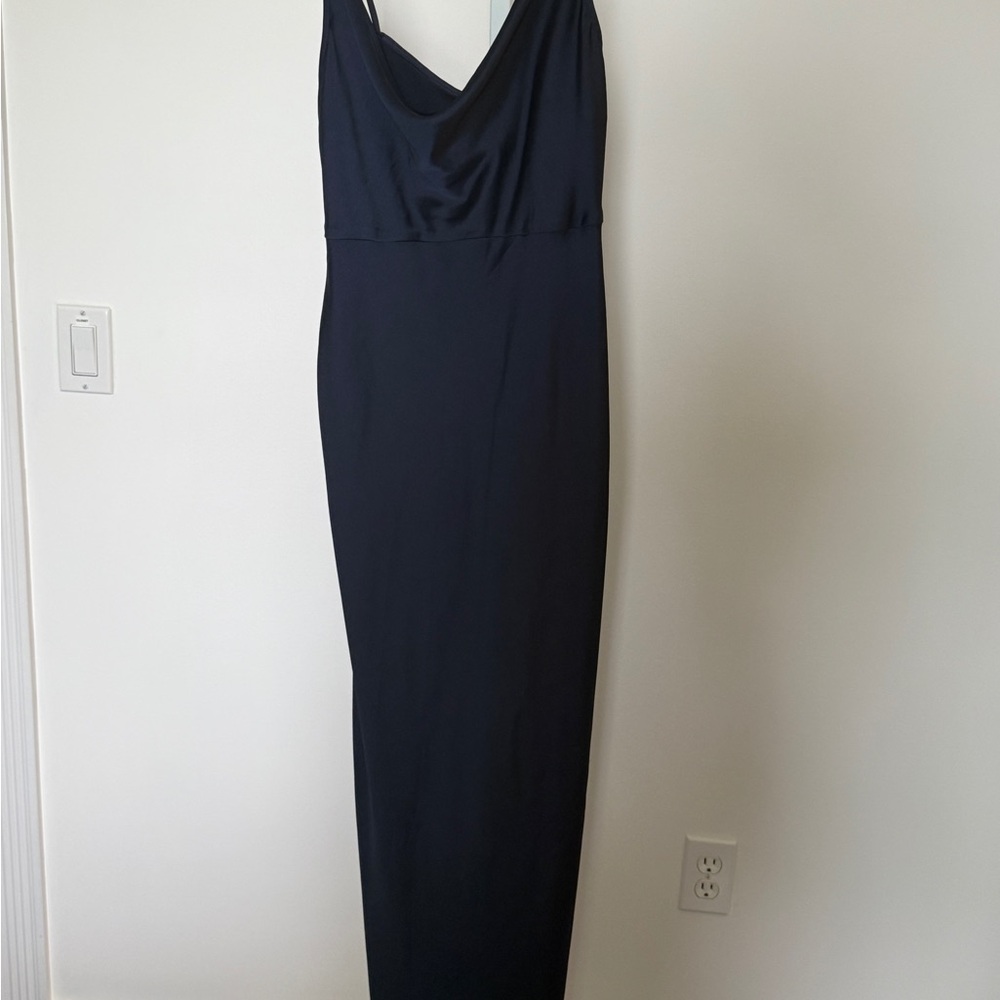 BHLDN Navy Cali Satin Sheath Dress Spaghetti Strap